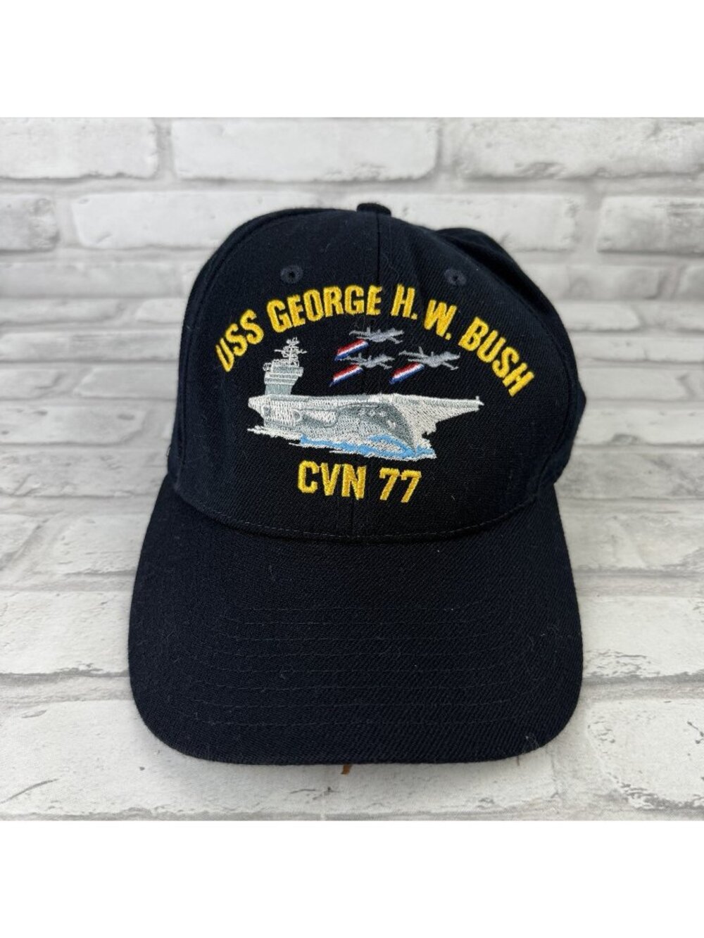 The Corps USS George H.W. Bush CVN 77 Logo Blue Baseball Cap Hat One Size